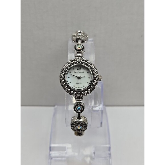 Harve Benard Marcasite Bracelet Watch Rhinestones Silver Tone Quartz New Battery - Picture 1 of 9